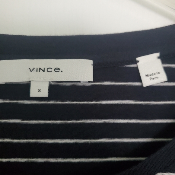 Vince Navy Blue Cotton Knit Striped Crew Neck Boxy Cut Long Sleeve T-Shirt S - Picture 4 of 12